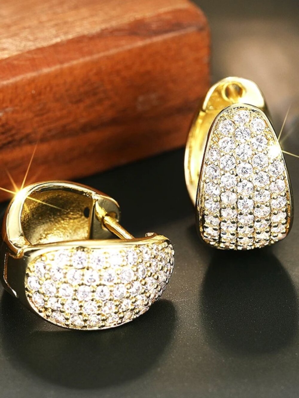 18k White Gold Diamond Hoop Earrings Pave Diamond Small Chunky Hoops - Picture 3 of 6